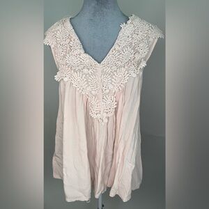 Solitaire Blush Pink Lace Trim Sleeveless Top Medium